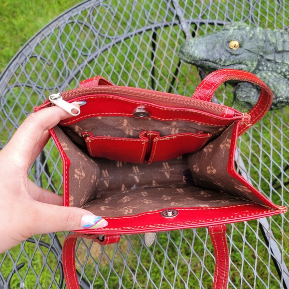 Vintage Women's Western Red Hand Tooled Leather Purse Bag - Picture 7 of 15